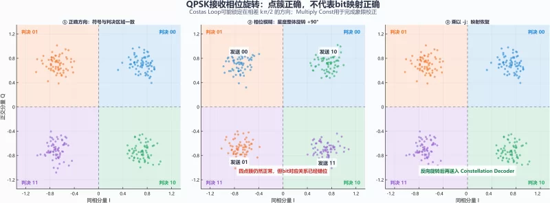 接收端基础知识——从 QPSK 点簇到 bit 流：硬判决、解映射与相位校正实测（5）