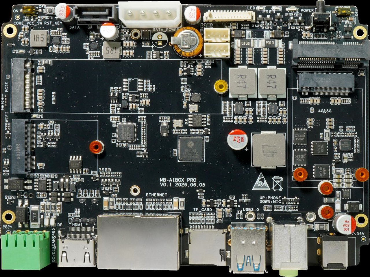 AIBOX PRO KIT 接口布局:双 2.5G 网口、HDMI/DP、USB3.0、SATA、PCIe