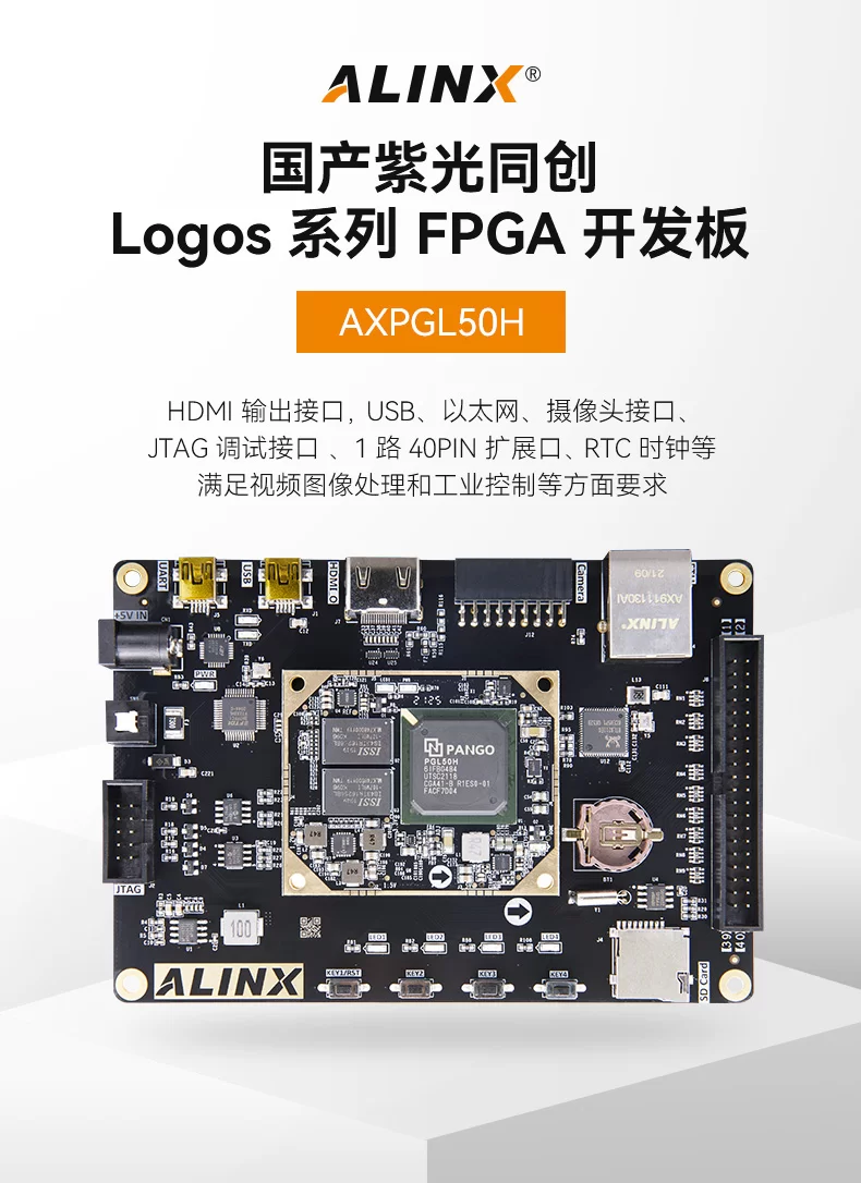 黑金ALINX 国产FPGA开发板 紫光同创 Logos PGL50H视频HDMI以太网